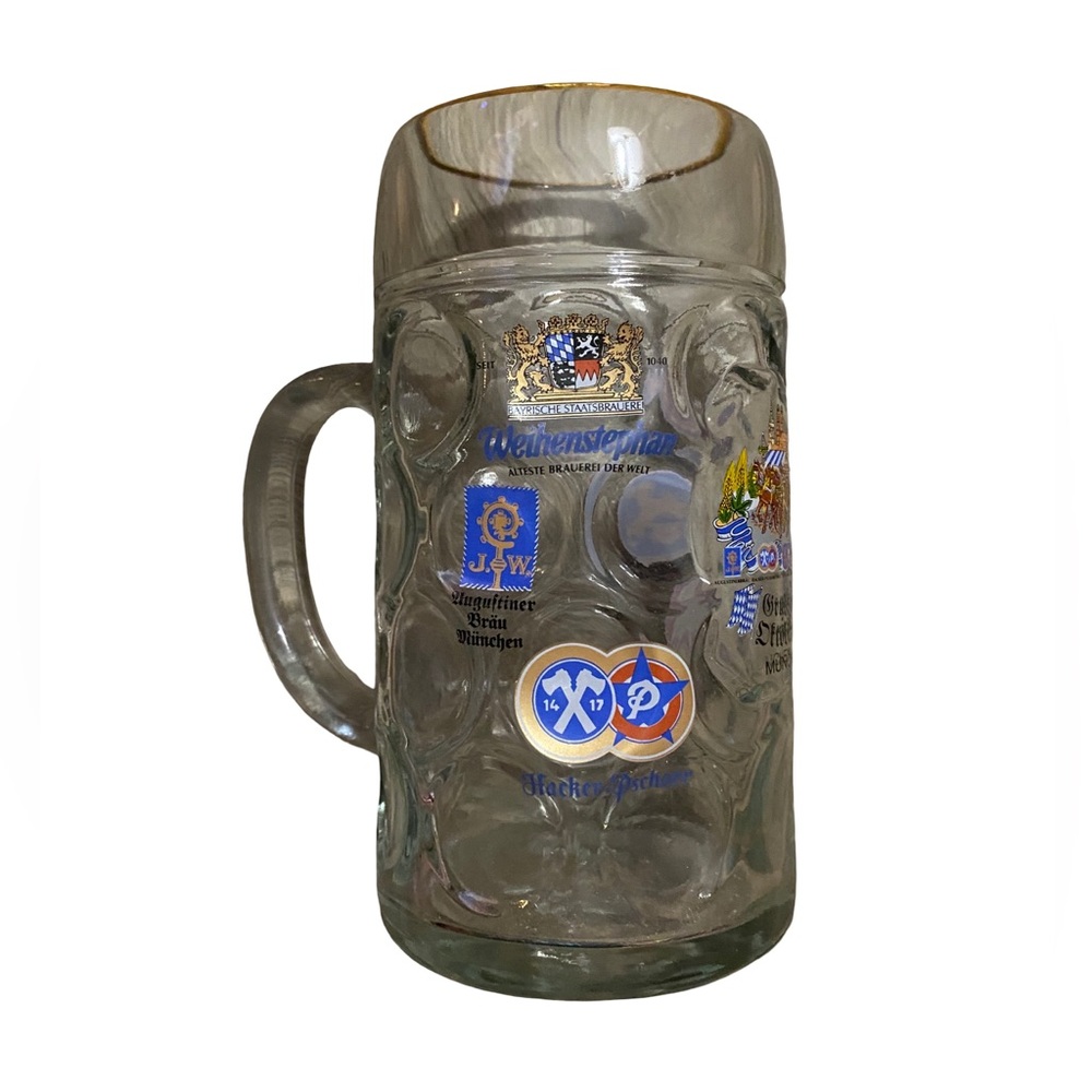 Gruss Vom Oktoberfest Munchen 1L 8'' Clear Dimpled Glass Beer Stein W/Decals‎